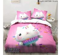 Parure De Lit Maison De Poupée Gabby's Kawaii, Ensemble De Lit Simple Double, Decoration D'intérieur Pour Filles Et Enfants, Ensemble De Housse De Couette Avec Chat Mignon De Dessin Anime
