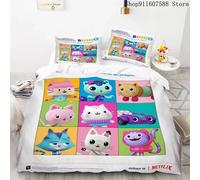 Parure De Lit Maison De Poupée Gabby's Kawaii, Ensemble De Lit Simple Double, Decoration D'intérieur Pour Filles Et Enfants, Ensemble De Housse De Couette Avec Chat Mignon De Dessin Anime