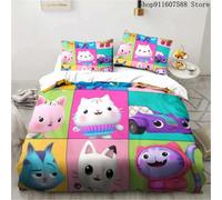 Parure De Lit Maison De Poupée Gabby's Kawaii, Ensemble De Lit Simple Double, Decoration D'intérieur Pour Filles Et Enfants, Ensemble De Housse De Couette Avec Chat Mignon De Dessin Anime