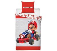 Parure de Lit Mario Kart, Lit 1 Place, Housse de Couette Réversible 140x200 cm avec Taie d'oreiller 63x63 cm