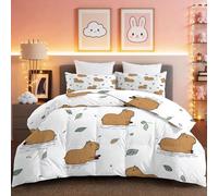 Parure de Lit Marron avec Dessin Animé Feuilles Animal Capybara Couette Réversible sans Housse pour Chambre d'enfant Edredon Matelassé Lavable 4 Saisons 220 x 240 cm + 2 Taies d'oreiller 65x65