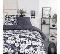Parure de lit Mawira - 2 personnes - 260 x 240 cm - 100% coton - Bleu marine Motif Floral - TODAY
