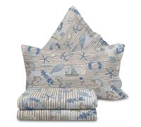 Parure de lit Mediterraneo Beige rayé bateau poissons mer été 100 % coton Made in Italy - Lit taille 1 place
