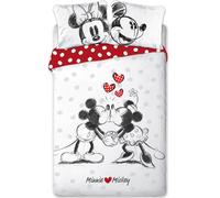 Parure de lit Mickey et Minnie en Coton, Housse de Couette Réversible 140x200 cm, Taie d'oreiller 63x63 cm, 100% Coton (Parure Mickey Minnie, 140x200)