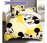 Parure De Lit Mickey Jaune Adorable Comprenant Une Housse De Couette Et Deux Taies D'oreiller, Ideal Pour La Decoration De La Maison Et De Noël. Un Cadeau Idéal Pour Noël Ou