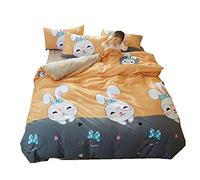 Parure de lit Mignon 100% coton polyester Dessin animé Animal Housse de Couette Literie de Enfant Jeunesse Housse de Couette et Taie d'oreiller 3 pièces (Lapin, 150 x 200 cm)