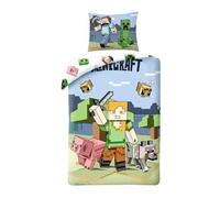 Alex Compatible Minecraft Parure de lit réversible en Polyester Housse de Couette 140 x 200 cm et taie d'oreiller 70 x 90 cm