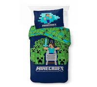 Parure de lit Minecraft 100% Coton | Housse de Couette 140x200 cm + Taie d'oreiller 50x70 cm | Linge de lit Enfant Doux et Respirant | Décoration de Chambre Minecraft Amusante (Jeux & Creepers)