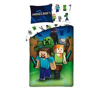 Parure de lit Minecraft 100% Coton - Housse de Couette 140x200 cm + Taie d'oreiller 70x90 cm