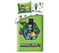 Parure de Lit Minecraft - 140x200 cm + 70x90 cm - 100% Polyester Microfibre - Housse de Couette + Taie d’Oreiller - Univers Pixelisé et Monstres Iconiques