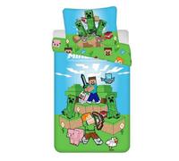 Jerry Fabrics Parure de lit enfant Minecraft 140x200 cm 100% coton Öko‑Tex réversible pour garçons