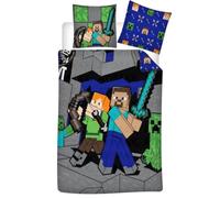 Parure de Lit Minecraft Battle 1 Personne, Housse de Couette 140x200 cm + Taie d'oreiller 65x65 cm, Polycoton