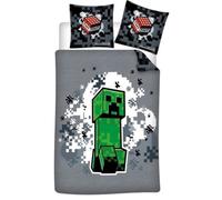 AYMAX Parure de lit Minecraft Green – Housse 140x200 cm + Taie 65x65 cm – Polycoton – 1 personne