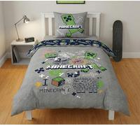 Parure de Lit Minecraft Doodle Fun - Microfibre Ultra-Douce - Housse de Couette 135x200 cm + Taie d'oreiller 80x80 cm, Motif Creeper et TNT avec Fermeture à Boutons