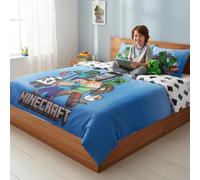 Parure de Lit Minecraft en Coton 2 Personnes, Housse de Couette Réversible avec 2 Taies d'oreiller - 100% Coton - Comprenant Une Housse de Couette 240X220 et 2 taies d'oreiller 65x65 cm.