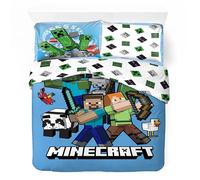 Parure de Lit Minecraft en Coton, Housse de Couette Réversible avec 2 Taies d'oreiller - 100% Coton (Parure de Minecraft-c, 240x220 cm)