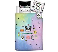 AYMAX Parure de Lit Minecraft Faces 1 Personne, Housse de Couette Réversible 140x200 cm + Taie d'oreiller 63x63 cm