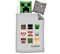Parure de Lit Minecraft Faces pour Enfant, Housse de Couette Réversible 140x200 cm + Taie d'oreiller 63x63 cm
