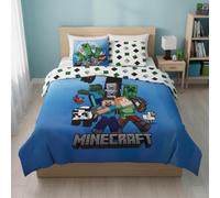 Parure de Lit Minecraft Housse de Couette Licence Réversible avec Taie d'oreiller, 3 Pièces (240x220 cm + 65x65 cm), 2 Personnes (Parure Minecraft-a)