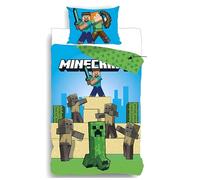Parure de Lit Minecraft, Housse de Couette Réversible 140x200 cm, Taie d'oreiller 65x65 cm (Parure Housse de Couette Minecraft)