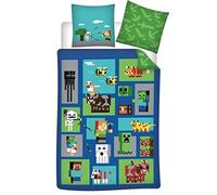Parure de Lit Minecraft World 100% Coton, Housse de Couette 140x200 cm + Taie d'oreiller 65x65 cm