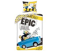 Parure de lit Minions Trio Auto EPIC FAIL housse de couette 140 x 200 cm Taie d'oreiller Despicable Me en coton Multicolore
