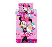 Parure de lit Minnie Flowers Disney - Housse de couette coton réversible lit 1 personne