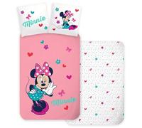 Parure de Lit Minnie Mouse 3 Pièces 100% Coton - Housse de Couette 140x200 cm + Taie d'oreiller 65x65 cm + Drap-Housse