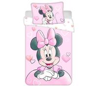 Parure de Lit Minnie Powder Pink pour Lit Bébé ou Junior, 100% Coton, Housse de Couette 100x135 cm + Taie d'oreiller