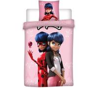 Parure de lit - Miraculous Ladybug - Réversible 140x200 cm - 2 pièces - 100% Polyester - Rose