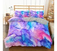 Parure de lit moderne 3 pièces avec housse de couette en marbre imprimé doré et teinture par nœuds pour filles, femmes, hommes - Couleur 15 - Super King size : 220 x 260 cm (3 pièces)