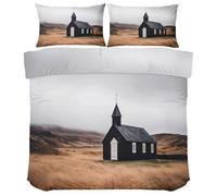 Parure de lit Montagne Brumeux - Housse de Couette Paysage Nature Campagne 260 x 220 - Literie Super King en Microfibre Douce - 2 Taies d'oreiller & Fermeture Éclair - Facile d'entretien Ei291