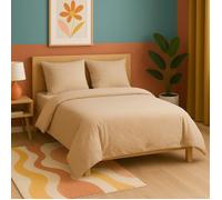 Parure de lit - MORTREUX - Housse de couette 220x240 - 2 taies - 100% Coton - Beige