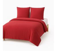 Parure de lit - MORTREUX - Housse de couette 240x260 - 2 taies 60x60 - Jersey 100% Coton - Rouge Bordeau