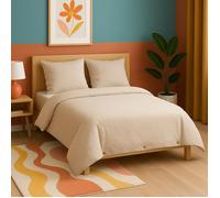 Parure de lit - MORTREUX - Jersey 100% Coton - 220 x 240 cm - 2 taies d'oreillers - Beige