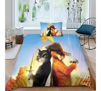 Parure De Lit Motif Chat Botté, Housse De Couette, Motif Dessin Anime, Pour Couple, Chat Mignon, Super Douce, Facile D'entretien, Simple, 2 Pieces, 1 Housse De Couette + Taie D'ore