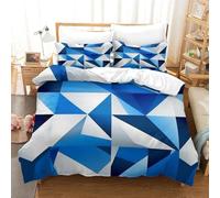 Parure De Lit Motif géométrique 3Pcs Sets Housse De Couette Motif géométrique bleu Chambre Décor Parure De Lit En Microfibre Imprimé 3D Avec 2 Taie D'oreiller Pour Adultes Enfants Single（140x200cm）