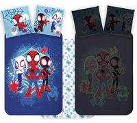Parure de lit motif Spidey phosphorescente | Housse de couette junior 100x135 cm + taie d'oreiller 40x60 cm, 100 % coton | Parure de lit réversible et douce Spiderman, idéale pour les tout-petits