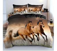 Parure de lit - MOUTON MAISON DECO - chevaux en train de courir - Marron noir vert - Microfibre - 220x240 cm noir PARURE DE COUETTE