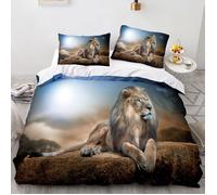 Parure de lit - MOUTON MAISON DECO - Lion animal sauvage - Marron bleu - Microfibre- 220x240 cm