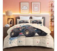 Parure de Lit Multicolore avec Dessin Animé Drapeau Camion Couette Réversible sans Housse pour Chambre d'enfant Edredon Matelassé Lavable 4 Saisons 220 x 240 cm + 2 Taies d'oreiller 65x65