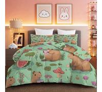 Parure de Lit Multicolore avec Dessin Animé Mignon Animal Capybara Couette Réversible sans Housse pour Chambre d'enfant Edredon Matelassé Lavable 4 Saisons 220 x 240 cm + 2 Taies d'oreiller 65x65