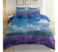 Parure De Lit Nature Lavande Montagnes Enneigées Bleu Microfibre À Motif, 1 X Housse De Couette 240 Cm X 260 Cm 2 Personnes Et 2 X Taies d'oreiller 65X65 Cm avec Fermeture Eclair