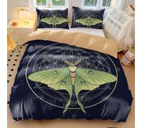 Parure de lit noire et blanche avec housse de couette imprimée tête de mort et croissant de lune, style gothique, pour Urban Chic, ultra douce 3 pièces (04, King 240 x 220 cm + 50 x 75 cm x 2)