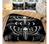 Parure de lit noire et blanche avec housse de couette imprimée tête de mort et croissant de lune, style gothique, pour Urban Chic, ultra douce 3 pièces (01, double 200 x 200 cm + 50 x 75 cm x 2)