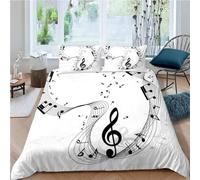 Parure de lit Note Musicale Adulte 3 Pièces Literie Set Art Noir Et Blanc Housse de Couette Microfibre Impression 3D Housse de Couette et taie d'oreiller avec 220 x 240cm + 2 Taies d'Oreillers 65 x 65