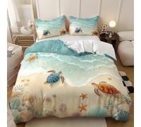 Parure de Lit OcéAn Plage Animaux Housse de Couette 260x240 cm et 2 Taie d'oreiller, Bleu Douce et Hypoallergique Microfibre Parure de Couette 2 Personnes pour Enfant Ado et Adulte