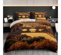 Parure de Lit Or Housse de Couette 140x200 cm et 2 Taie d'oreiller | Douce et Hypoallergique Microfibre Parure de Couette 1 Personnes Vue Du Pont De Florence pour Enfant Ado