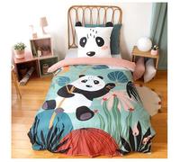 Parure de lit Panda 140x200 cm Enfant - Housse de Couette + 1 Taie d’Oreiller 63x63 cm- Thème Animaux de la forêt en Microfibre