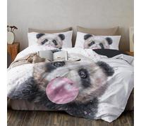 Parure De Lit Panda Qui Fait des Bulles Housse Couette Portrait Animalier À L'Aquarelle Garçons Filles Léger Microfibre avec Fermeture, Gris Housse De Couette 140 x 200 cm Décoration 2 PièCes